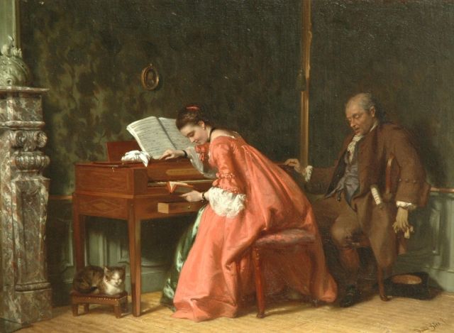 David Bles | De onoplettende leraar, olieverf op paneel, 31,1 x 41,6 cm, gesigneerd r.o.
