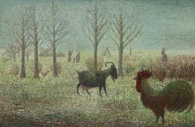 Kees Andréa | Landschap met mensen en beesten, olieverf op doek, 37,5 x 56,5 cm, gesigneerd l.o. en verso en gedateerd 1945