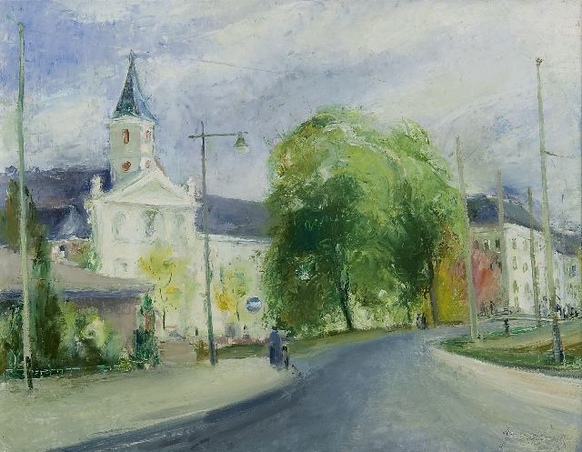 Jaap Nanninga | De Boskantkerk aan de Prinsessegracht, Den Haag, olieverf op doek, 42,3 x 54,6 cm, gesigneerd r.o. en gedateerd '44