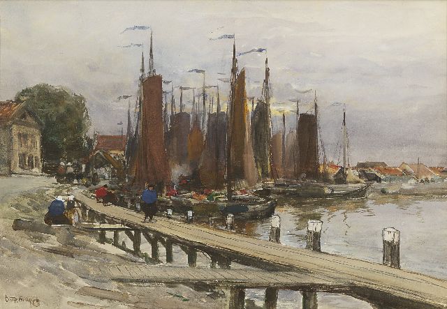 Charles Paul Gruppe | De haven van Volendam, aquarel en gouache op papier, 34,3 x 49,9 cm, gesigneerd l.o.