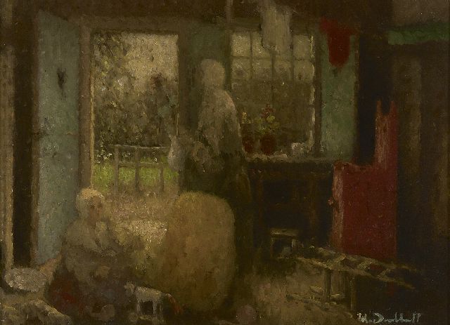 Henri van Daalhoff | Moeder met twee kinderen, olieverf op paneel, 26,5 x 36,0 cm, gesigneerd r.o.