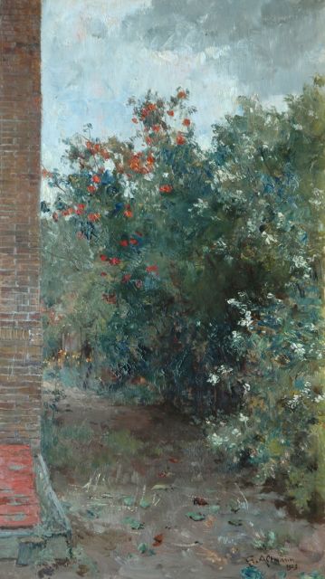 Gerard Altmann | Tuinpad achterom, olieverf op paneel, 44,5 x 25,4 cm, gesigneerd r.o. en gedateerd 1929