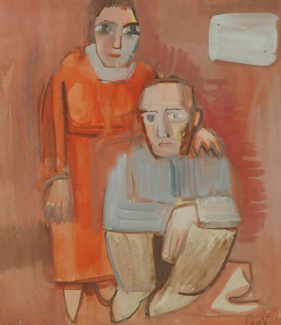 Geer van Velde | Echtpaar, aquarel en gouache op papier, 37,5 x 32,5 cm, gesigneerd r.o. met initialen en te dateren ca. 1930