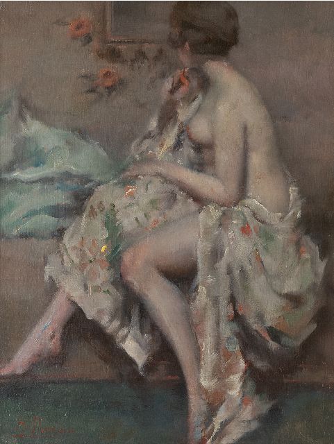 Moreau H.  | Het ochtendtoilet, olieverf op paneel 35,2 x 26,9 cm, gesigneerd l.o.