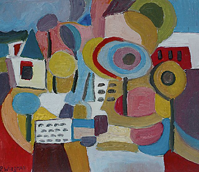 Petrus Jacobus Maria Wiegman | Dorp, olieverf op board, 50,0 x 57,8 cm, gesigneerd l.o.