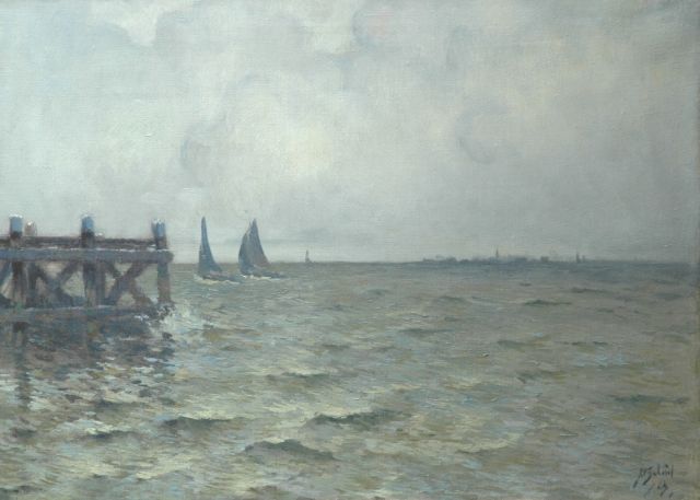 A.P. Schotel | Zeilschepen bij Marken, olieverf op doek, 47,0 x 64,5 cm, gesigneerd r.o. en gedateerd '23