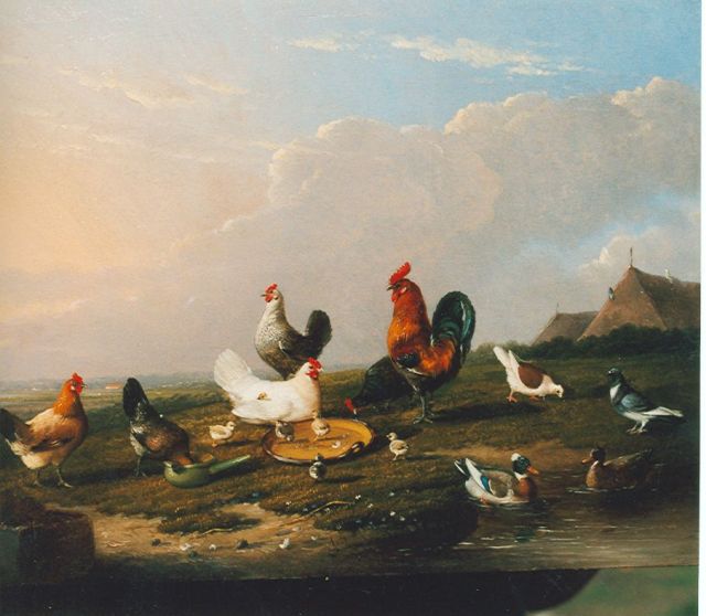 Frans van Severdonck | Pluimvee, olieverf op paneel, 17,7 x 24,1 cm, gesigneerd l.o. en gedateerd 1869