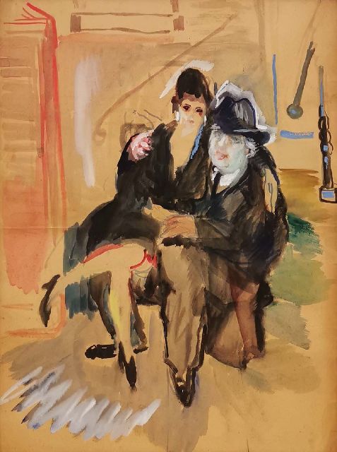 Martens G.G.  | Zittend paar, gouache op papier 85,6 x 64,6 cm
