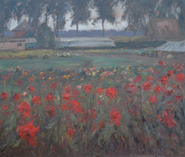 Reinhard W. Heinemann | Dahlias te Heel, olieverf op paneel, 56,9 x 67,3 cm, gesigneerd r.o. en gedateerd 1926