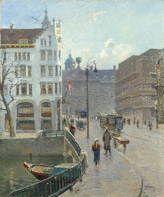 Willem Alexander Knip | De Raadhuisstraat, Amsterdam, met het Koninklijk Paleis en Het Witte Huis, olieverf op doek, 60,3 x 50,4 cm, gesigneerd r.o.