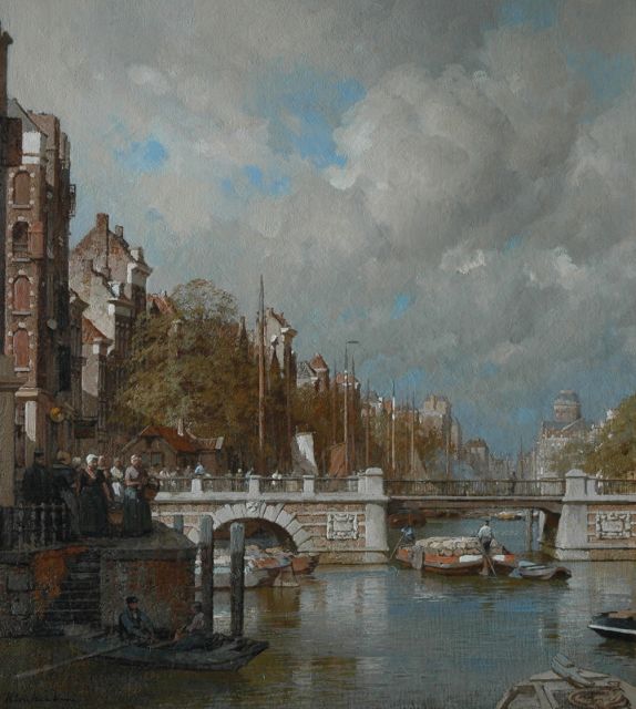 Klinkenberg J.C.K.  | Gezicht op de Leuvehaven te Rotterdam met de Nieuwe Leuvebrug op de voorgrond, olieverf op doek 54,0 x 47,7 cm, gesigneerd l.o.