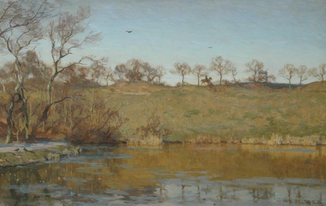 Willem Bastiaan Tholen | Ruiter te paard langs een rivier, olieverf op doek, 60,3 x 94,0 cm, gesigneerd r.o.