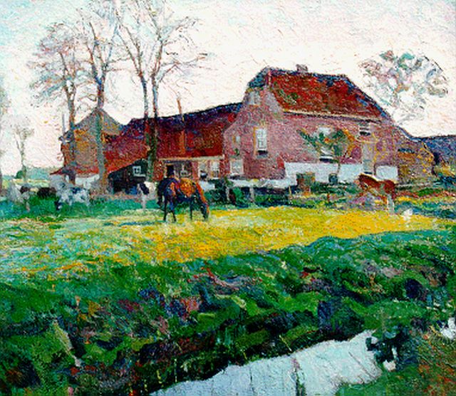 Pol Dom | Op de boerderij, olieverf op doek, 59,5 x 64,3 cm, gesigneerd r.o.