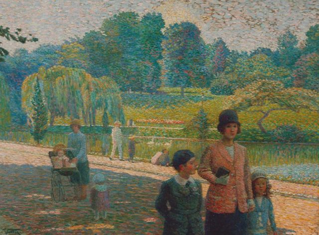 Ludovic Vallée | Wandeling door het park, olieverf op doek, 89,8 x 117,0 cm, gesigneerd l.o.