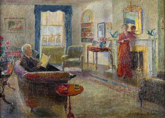 Ashton Wilson | Het leesuurtje; politicus John Davis en zijn vrouw Julia MacDonald., olieverf op doek, 51,0 x 71,4 cm, gesigneerd r.o.