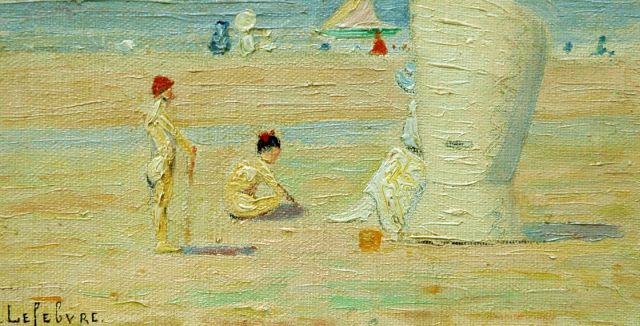 Albert Lefebvre | Zomerdag op het strand van Noordwijk, olieverf op doek op board, 10,0 x 18,0 cm, gesigneerd l.o.