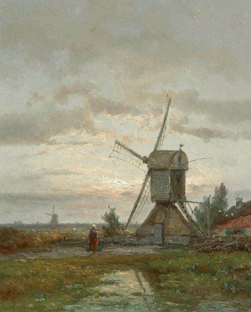 Jan H.B. Koekkoek | Korenmolen De Lelie bij Kortenhoef, olieverf op paneel, 56,0 x 45,5 cm, gesigneerd l.o.