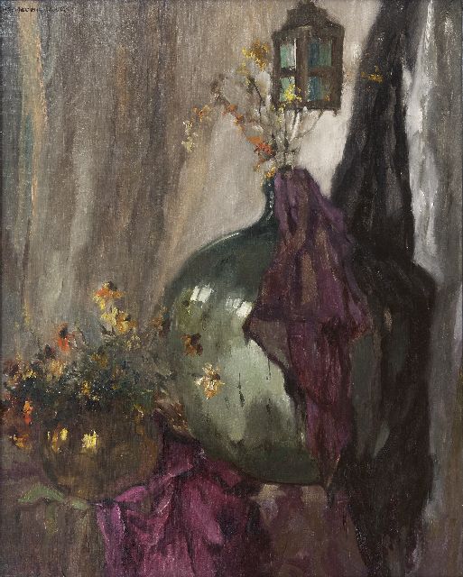 Herman Moerkerk | Stilleven met zoutzuurfles, olieverf op doek, 100,1 x 80,8 cm, gesigneerd l.b.