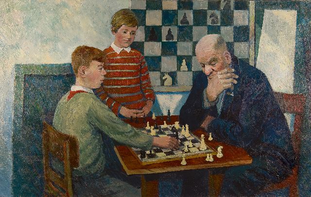 Günther Rackwitz | Schaakspelers, olieverf op doek, 99,6 x 161,2 cm, gesigneerd r.b. en gedateerd '65