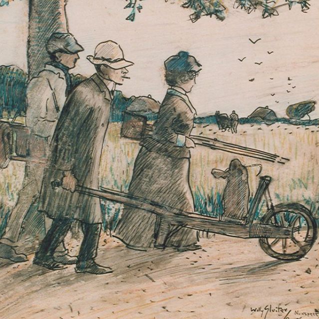Willy Sluiter | 'C. en A. van Wijk en W. Sluiter, Oost-Indische inkt en krijt op papier, 23,8 x 23,8 cm, gesigneerd r.o. en gedateerd 1905