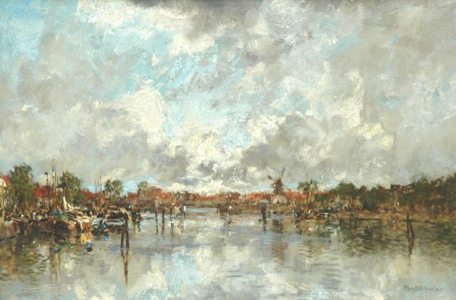 Johan Hendrik van Mastenbroek | Havengezicht bij zonsondergang, Rotterdam, olieverf op doek, 40,2 x 60,3 cm, gesigneerd r.o. en gedateerd 1919
