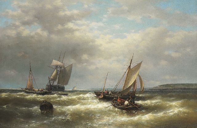 Abraham Hulk | Schepen voor de kust bij stormachtig weer, olieverf op doek, 61,7 x 93,0 cm, gesigneerd r.o.