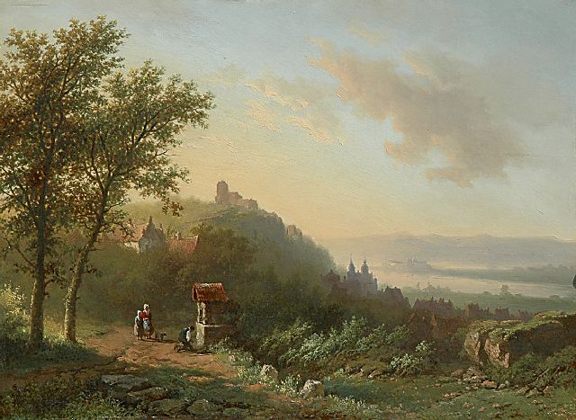 Willem Bodeman | Rijnlandschap bij avondlicht, olieverf op paneel, 33,0 x 44,9 cm, gesigneerd r.o. en gedateerd 1853