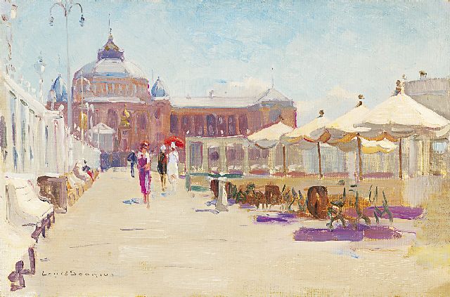 Louis Soonius | Flaneren op de Scheveningse pier, olieverf op board, 23,3 x 35,4 cm, gesigneerd l.o.