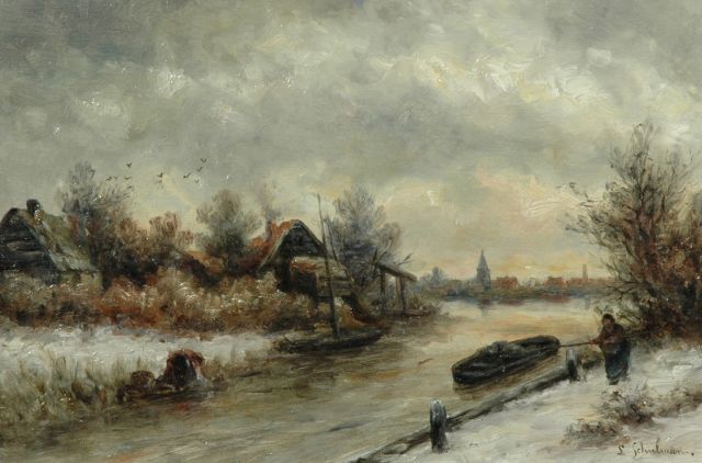 Lion Schulman | Winterlandschap nabij Loosdrecht, olieverf op paneel, 27,5 x 40,8 cm, gesigneerd r.o.