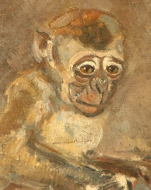 Greta Bruigom | Aapje, olieverf op doek op paneel, 16,0 x 12,0 cm