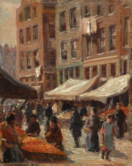 Gerard Johan Staller | Buurtmarktje, olieverf op doek op paneel, 16,8 x 13,5 cm, gesigneerd l.v.h.m.
