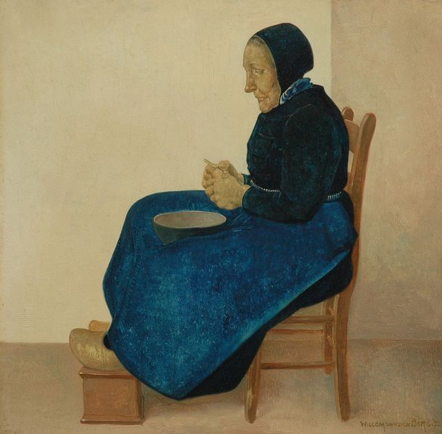 Willem van den Berg | Aardappelschillende Overijsselse boerin, olieverf op paneel, 28,9 x 29,0 cm, gesigneerd r.o. en gedateerd '31