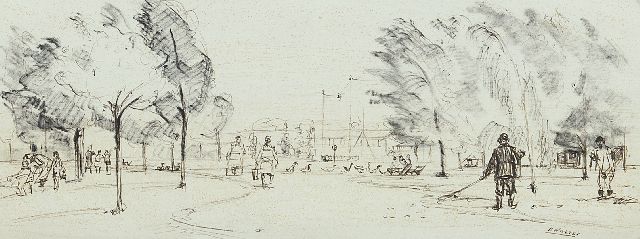 Noltee B.C.  | Stadsplantsoen, tekening op papier 11,4 x 30,5 cm, gesigneerd r.o.