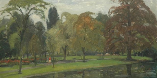 Cor Noltee | Merwestijnpark te Dordrecht, olieverf op board, 39,3 x 75,5 cm