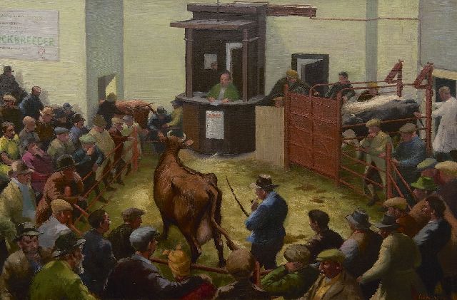 Acheson A.S.  | De veeveiling, olieverf op doek 50,8 x 76,2 cm, gesigneerd r.o. en gedateerd '49