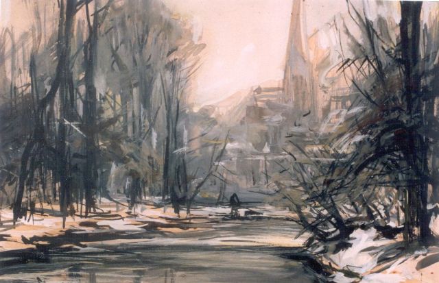 Louis Apol | Winterlandschap, aquarel op papier, 16,8 x 24,5 cm, gesigneerd l.o.