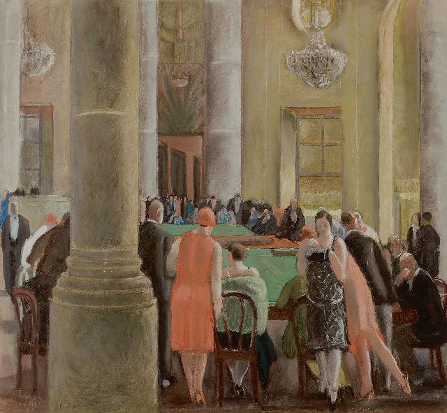 Maurice Brianchon | In het casino, pastel op papier, 60,0 x 64,5 cm, gesigneerd l.o.