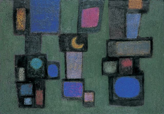 Will Leewens | Abstracte compositie, olieverf op schildersboard, 47,0 x 67,2 cm, gesigneerd l.b.