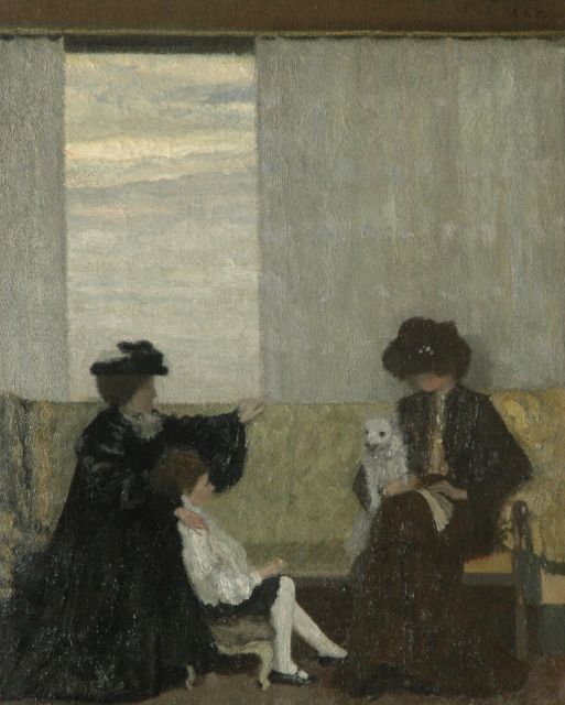 Georg Sauter | Ochtendgesprek, olieverf op doek, 110,7 x 89,3 cm, gesigneerd r.b. en gedateerd 1902