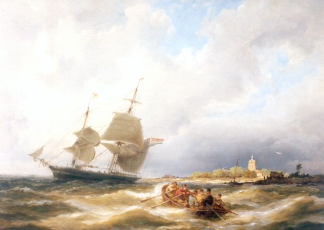 Pieter Cornelis  Dommershuijzen | Schepen bij Den Briel op de Maas, olieverf op paneel, 27,5 x 38,0 cm, gesigneerd achterzijde en gedateerd 1884