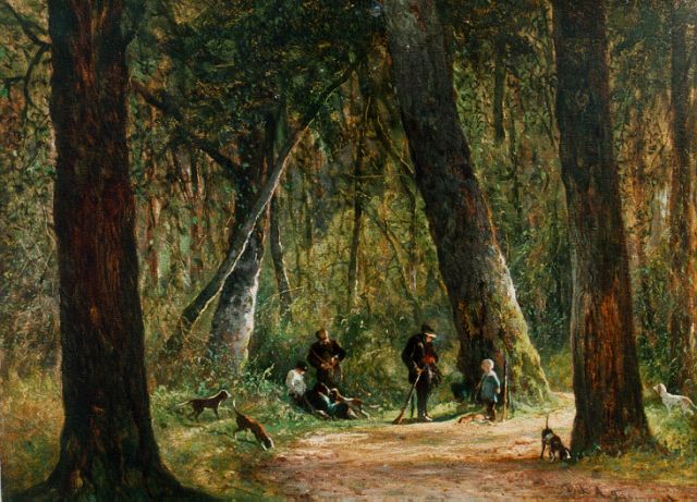 Dirk Arnoldus Tavenraat | Rust van jagers in oktober, olieverf op paneel, 25,7 x 34,6 cm, gesigneerd r.o.