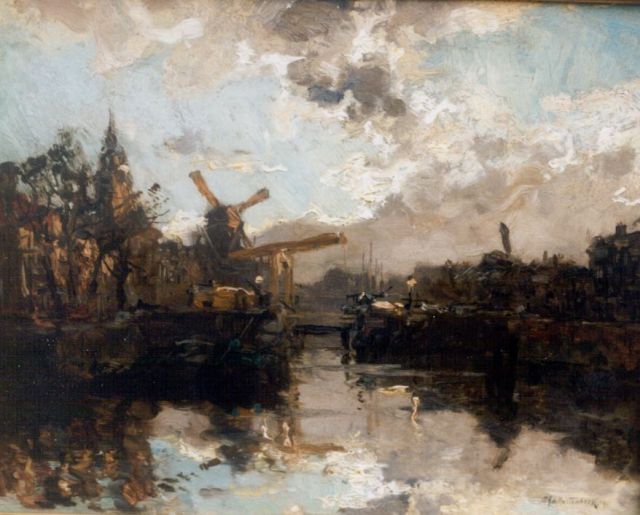 Johan Hendrik van Mastenbroek | Havengezicht, olieverf op doek, 28,7 x 35,7 cm, gesigneerd r.o. en gedateerd '09