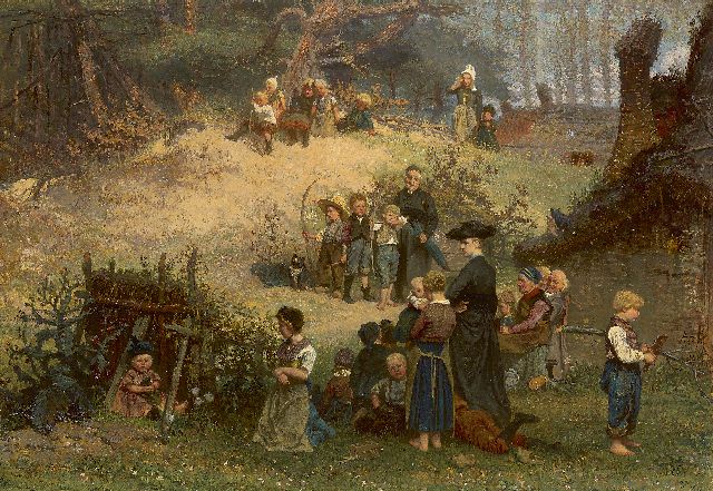 August Allebé | Het kleine Sint-Jorisgilde te Dongen, olieverf op paneel, 43,7 x 62,7 cm, gesigneerd r.o. en r.m. met monogram en tweemaal gedateerd '66