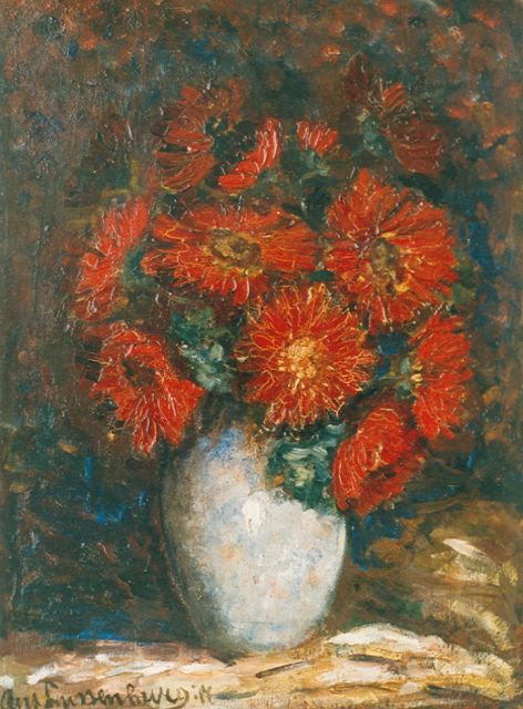 Ans Lussenburg | Bloemstilleven, olieverf op paneel, 40,0 x 29,9 cm, gesigneerd l.o. en gedateerd '17