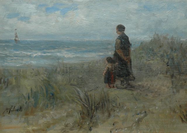 Jozef Israëls | Op de uitkijk, olieverf op paneel, 27,2 x 38,7 cm, gesigneerd l.o.