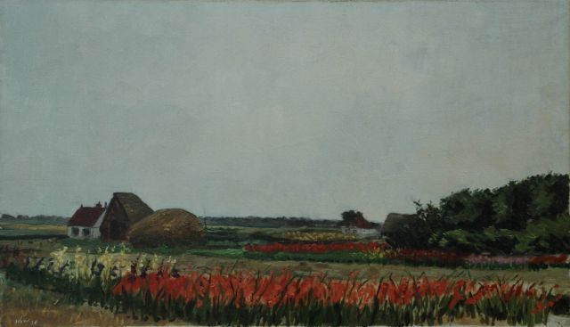 Hollandse School | Gladiolenvelden, olieverf op doek, 37,3 x 63,3 cm, gesigneerd l.o. met initialen 'W.v.W.' en gedateerd '38