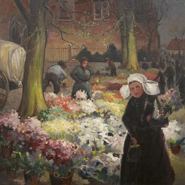 Moonen B.F.A.  | Bloemenmarkt, olieverf op paneel 80,3 x 80,0 cm, gesigneerd l.o.