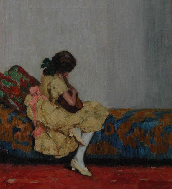 Max Westfeld | Meisje met gitaar, olieverf op doek, 70,4 x 64,3 cm, gesigneerd l.o. en gedateerd 'Df. '13'