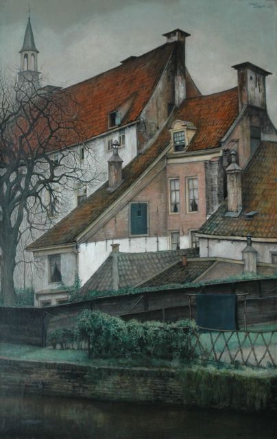 Wout Schram | Gezicht op Amersfoort vanaf de Zuidsingel, olieverf op doek, 111,3 x 70,9 cm, gesigneerd r.b. en gedateerd '25