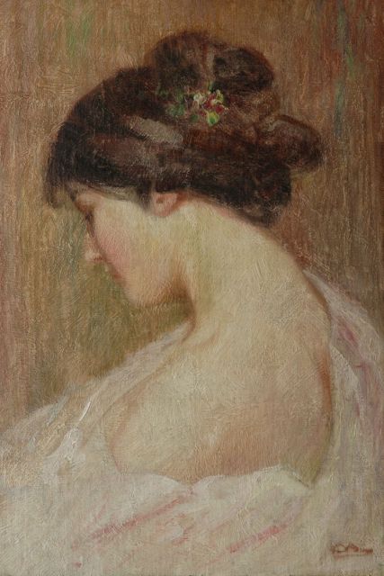 Belgische School, 19e eeuw | Mijmering, olieverf op doek op schildersboard, 53,6 x 36,5 cm, gesigneerd r.o. (vaag)